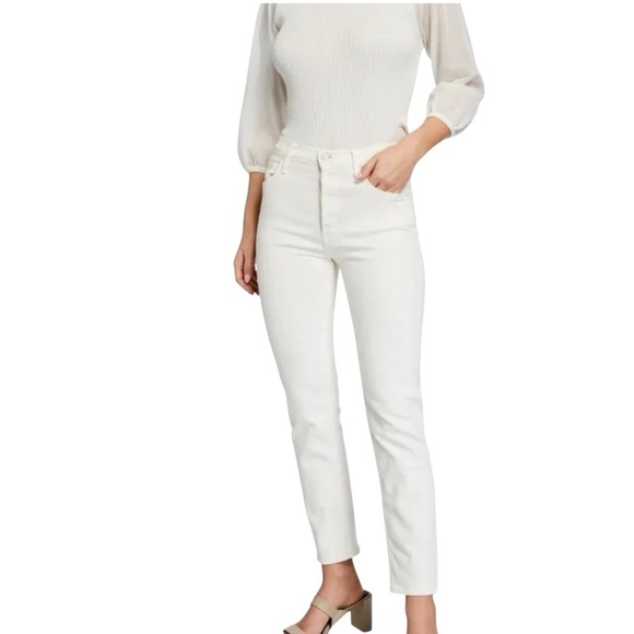 MOTHER Denim - MOTHER “The Tomcat Ankle” White Straight Leg Jeans button fly cotton Blend 31